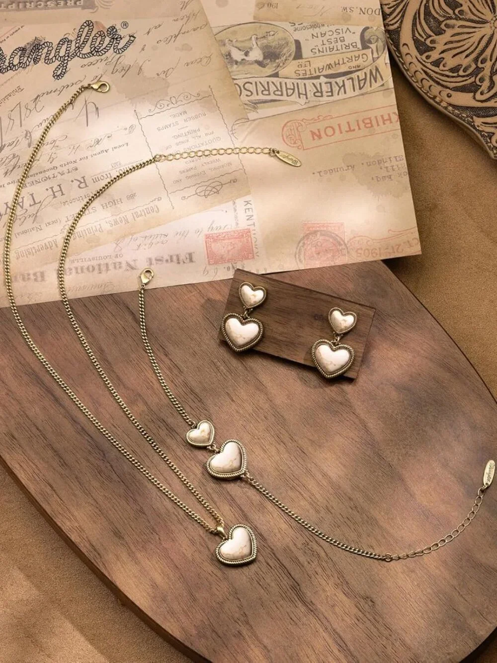 Women's Gold White Western Gold Plated Wrangler Heart Turquoise Pendant Necklace
